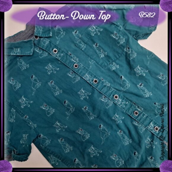 Blue Dog-Print Short-Sleeve Button-Down Shirt - Picture 1 of 3